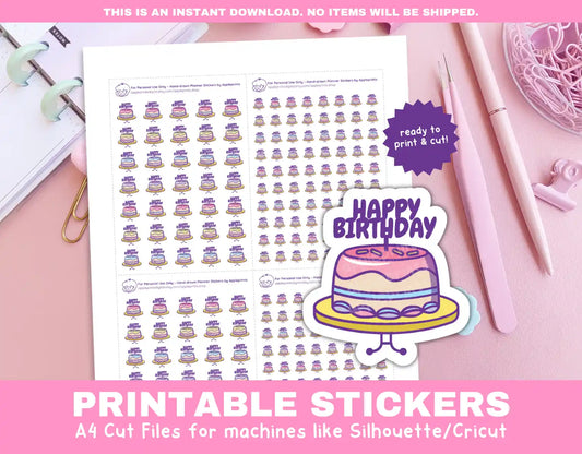 Birthday Cake Planner Icons Functional Stickers for Cricut & Silhouette Print and Cut