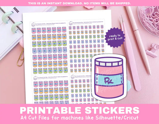 Medicine Bottle Planner Icons Functional Stickers for Cricut & Silhouette Print and Cut