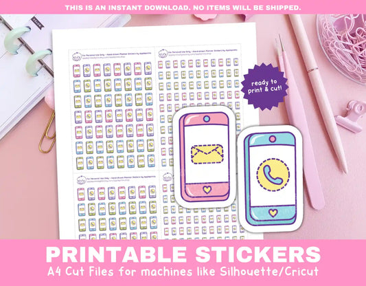 Phone Planner Icons Functional Stickers for Cricut & Silhouette Print and Cut