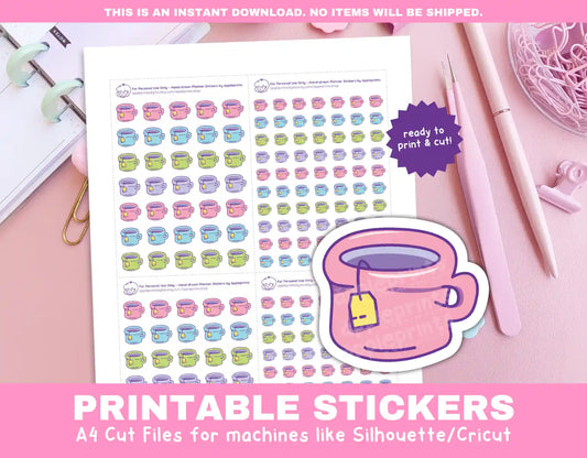 Cup of Tea Planner Icons Functional Stickers for Cricut & Silhouette Print and Cut