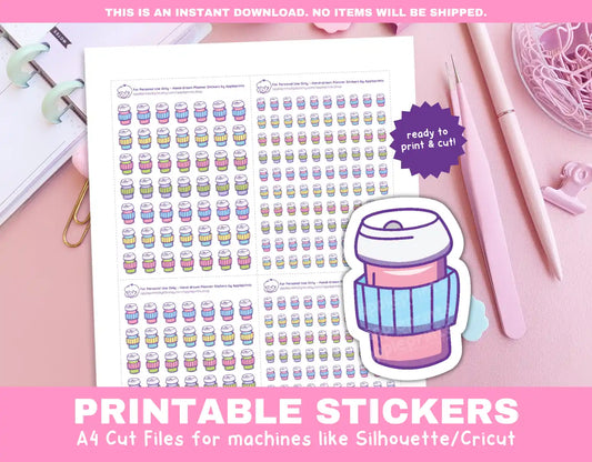 Cup of Coffee Planner Icons Functional Stickers for Cricut & Silhouette Print and Cut