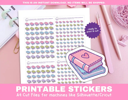 Read Book Planner Icons Functional Stickers for Cricut & Silhouette Print and Cut