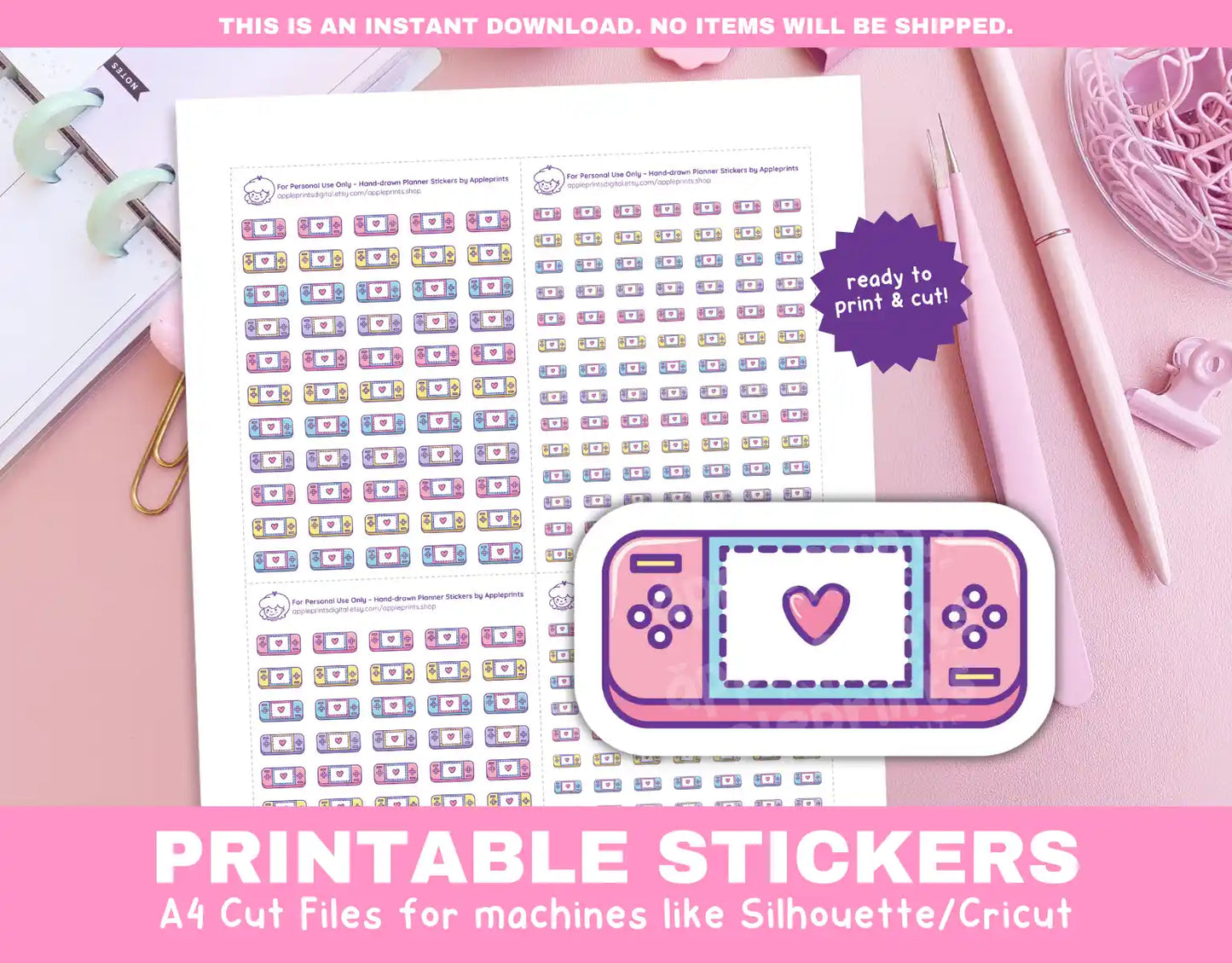 Portable Gaming Console Planner Icons Functional Stickers for Cricut & Silhouette Print and Cut