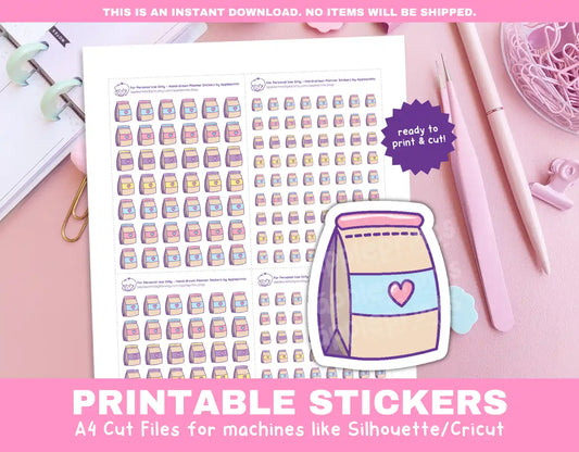 Fast Food Takeaway Bag Planner Icons Functional Stickers for Cricut & Silhouette Print and Cut