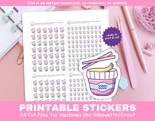 Instant Noodle Cup Planner Icons Functional Stickers for Cricut & Silhouette Print and Cut