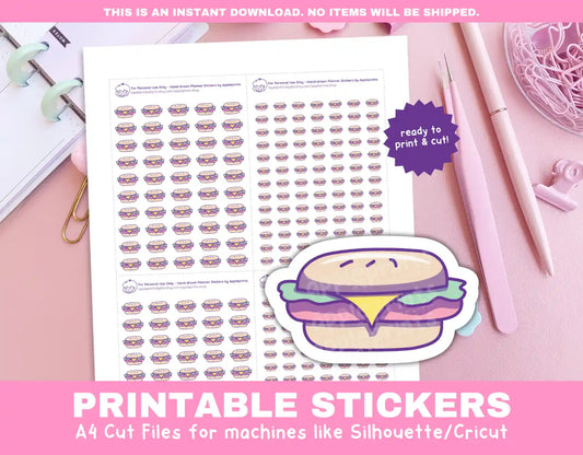 Burger Planner Icons Functional Stickers for Cricut & Silhouette Print and Cut