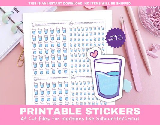 Glass of Water Planner Icons Functional Stickers for Cricut & Silhouette Print and Cut