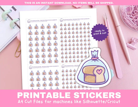 Bread Icon Planner Icons Functional Stickers for Cricut & Silhouette Print and Cut