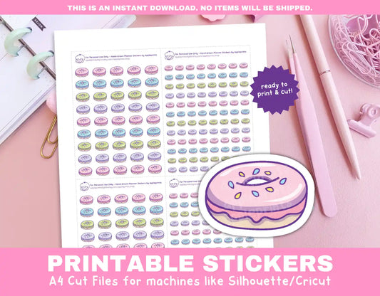 Donut Icon Planner Icons Functional Stickers for Cricut & Silhouette Print and Cut