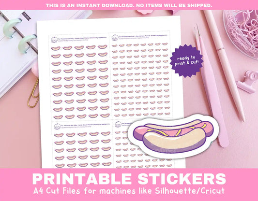 Hotdog Planner Icons Functional Stickers for Cricut & Silhouette Print and Cut