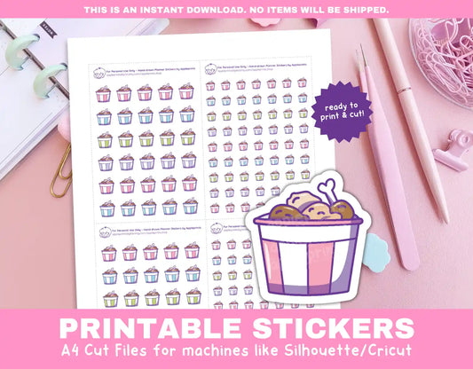 Fried Chicken Planner Icons Functional Stickers for Cricut & Silhouette Print and Cut