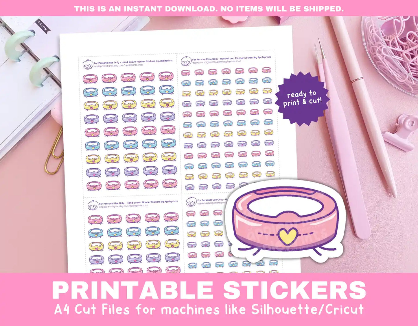 Robot Vacuum Planner Icons Functional Stickers for Cricut & Silhouette Print and Cut