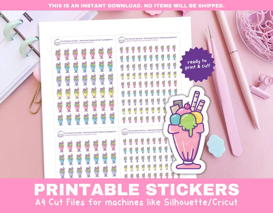 Ice Cream Sundae Planner Icons Functional Stickers for Cricut & Silhouette Print and Cut