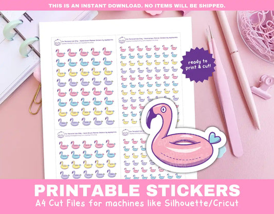Flamingo Floatie Planner Icons Functional Stickers for Cricut & Silhouette Print and Cut
