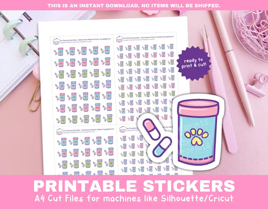 Pet Medicine Planner Icons Functional Stickers for Cricut & Silhouette Print and Cut