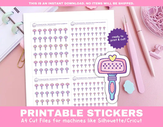 Pet Brush Planner Icons Functional Stickers for Cricut & Silhouette Print and Cut