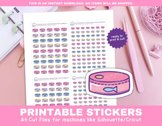 Cat Tin Food Planner Icons Functional Stickers for Cricut & Silhouette Print and Cut