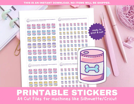 Dog Wet Food Planner Icons Functional Stickers for Cricut & Silhouette Print and Cut