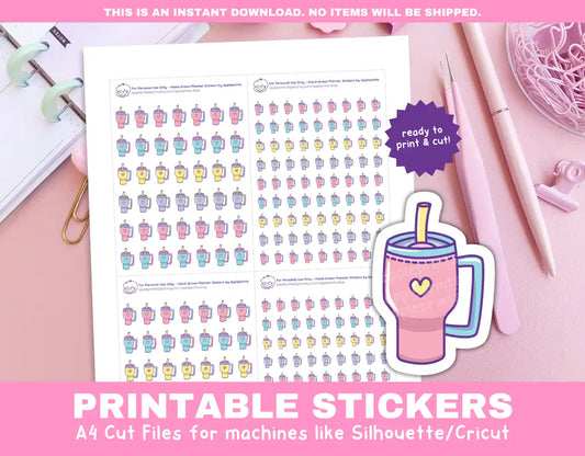 Travel Cup Planner Icons Functional Stickers for Cricut & Silhouette Print and Cut