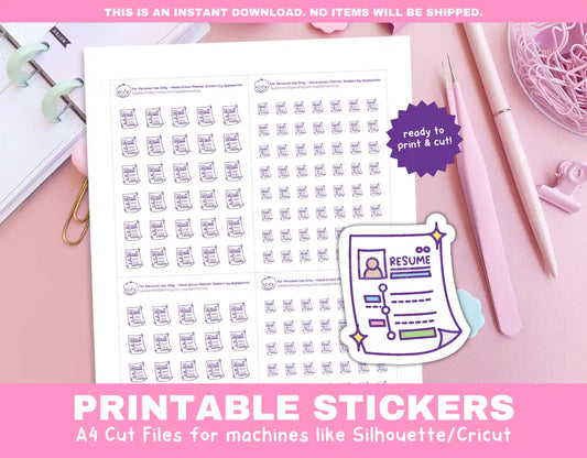 Update Resume Planner Icons Functional Stickers for Cricut & Silhouette Print and Cut