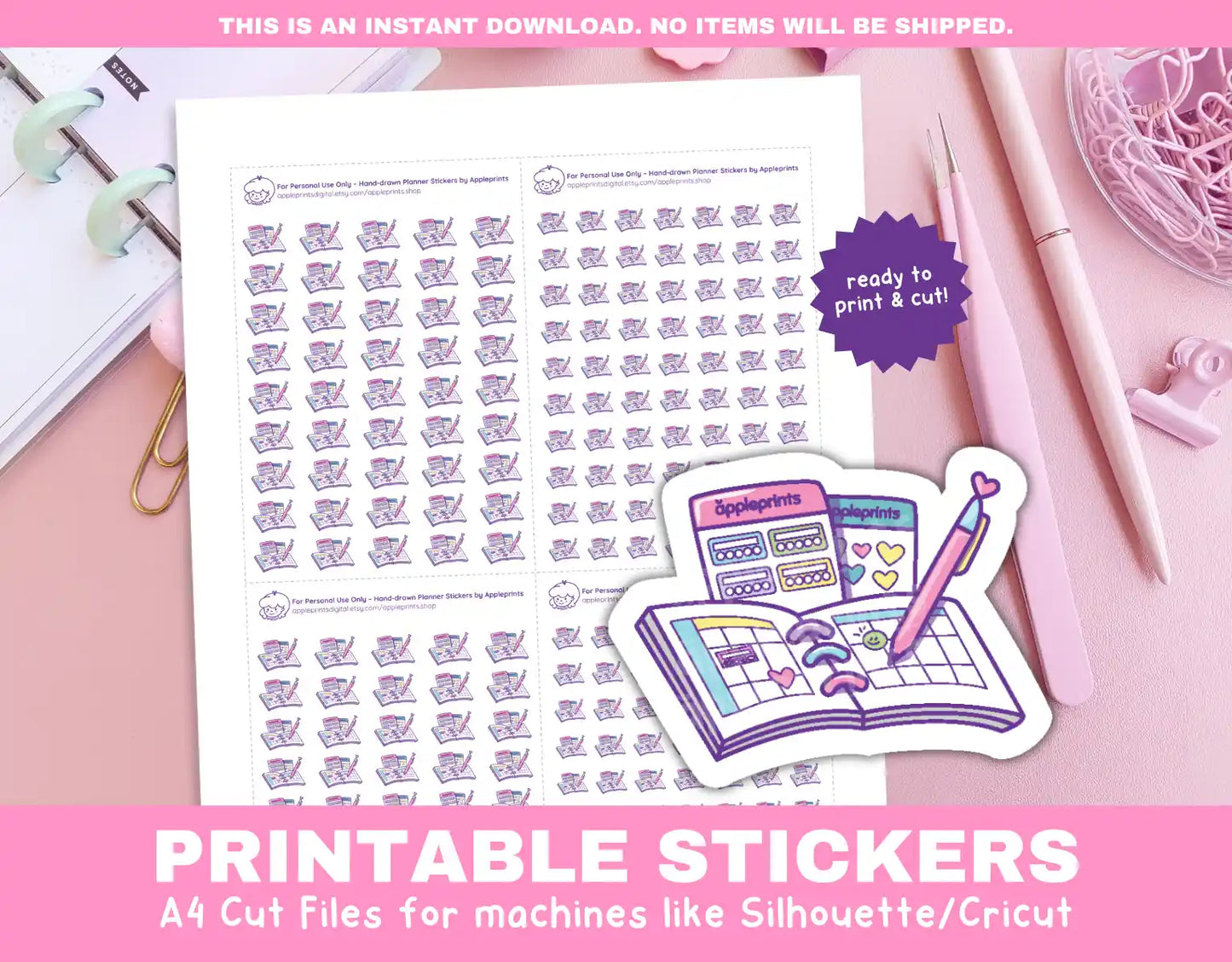 Planning Session Planner Icons Functional Stickers for Cricut & Silhouette Print and Cut