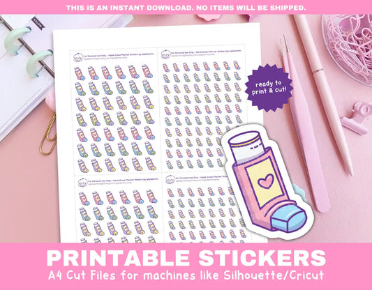 Asthma Inhaler Refill Planner Icons Functional Stickers for Cricut & Silhouette Print and Cut