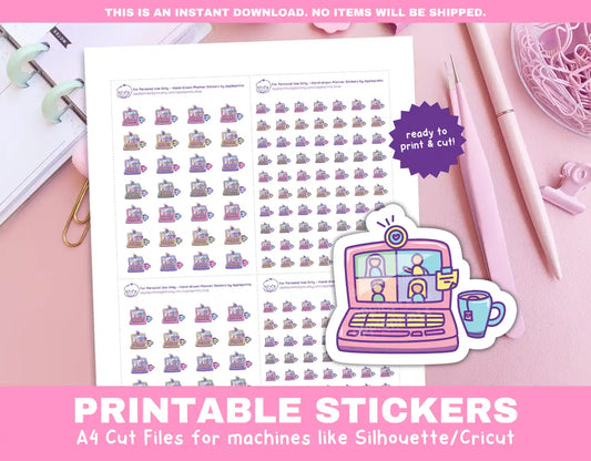 Video Call Work Meeting Planner Icons Functional Stickers for Cricut & Silhouette Print and Cut