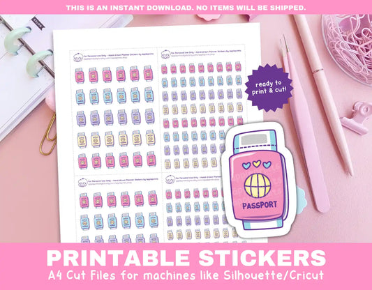 Passport, Travel Planner Icons Functional Stickers for Cricut & Silhouette Print and Cut
