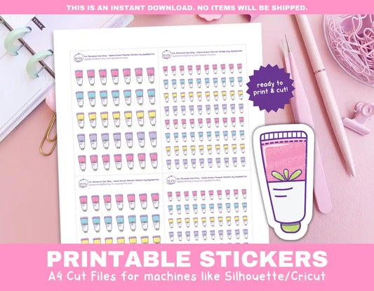 Skincare SPF Planner Icons Functional Stickers for Cricut & Silhouette Print and Cut