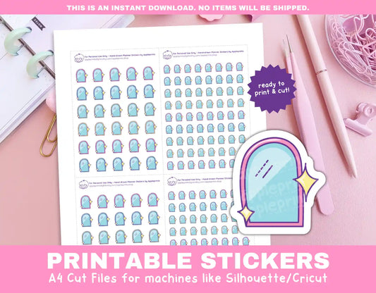 Clean Mirror Planner Icons Functional Stickers for Cricut & Silhouette Print and Cut