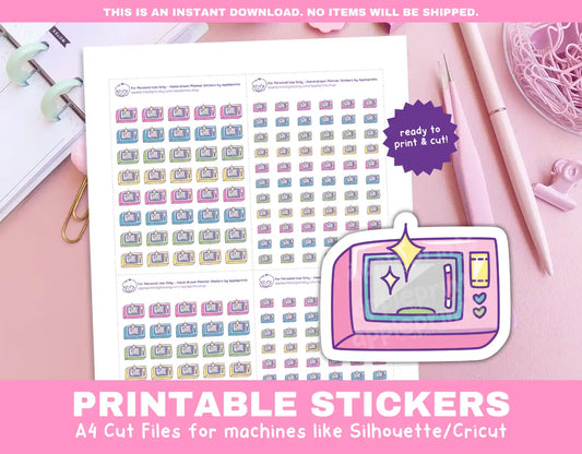 Clean Microwave Planner Icons Functional Stickers for Cricut & Silhouette Print and Cut
