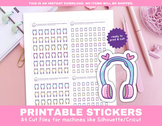 Listen to Music (Headphones) Planner Icons Functional Stickers for Cricut & Silhouette Print and Cut