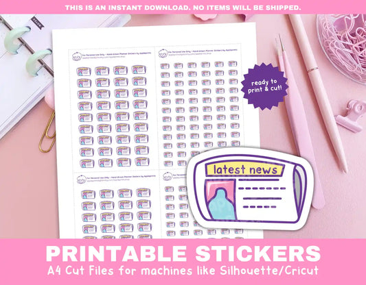 Read Newspaper Planner Icons Functional Stickers for Cricut & Silhouette Print and Cut